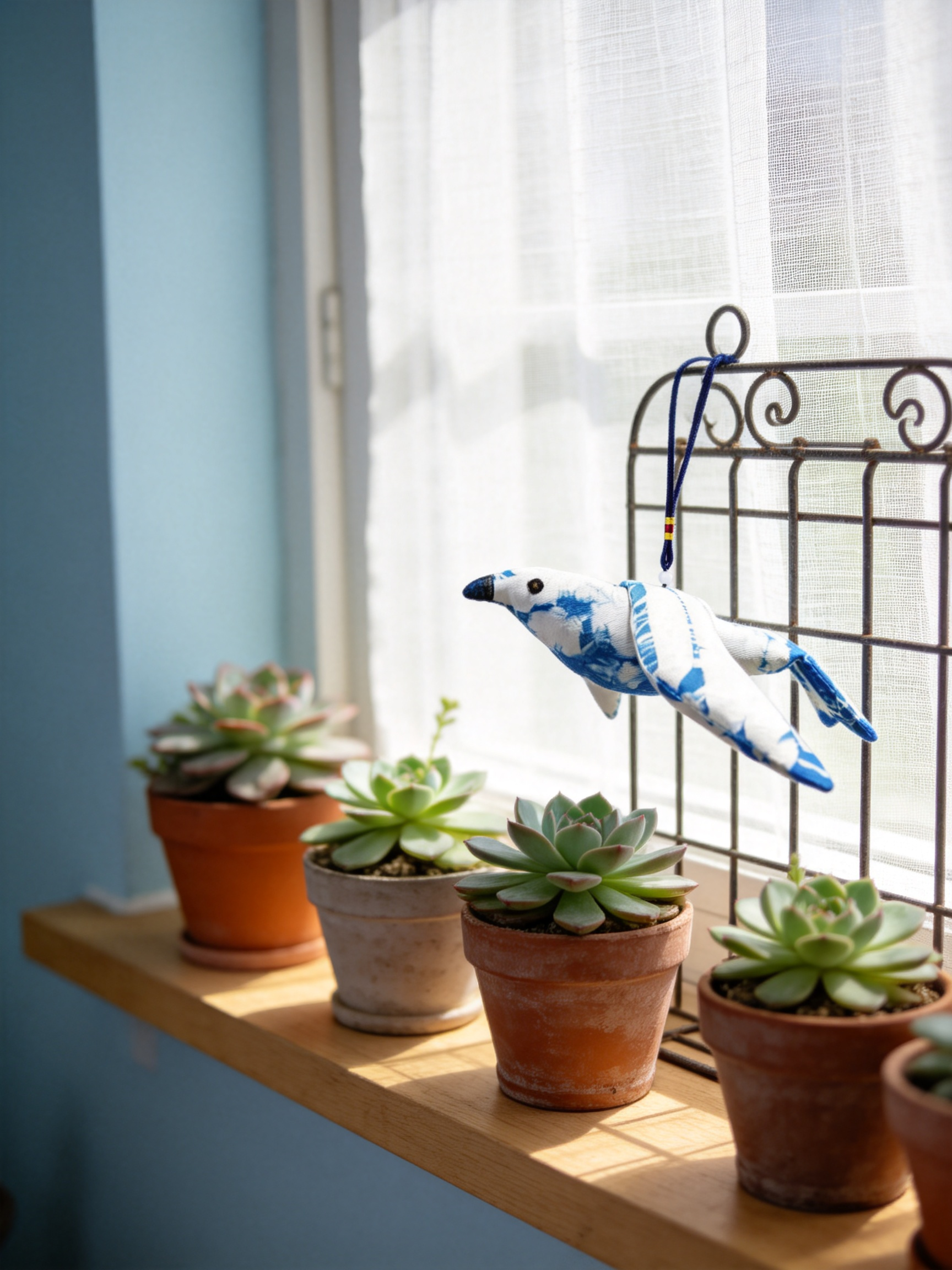 Indigo Tie-Dye Bird Ornament — Hand-Dyed Cotton Hanging Decor
