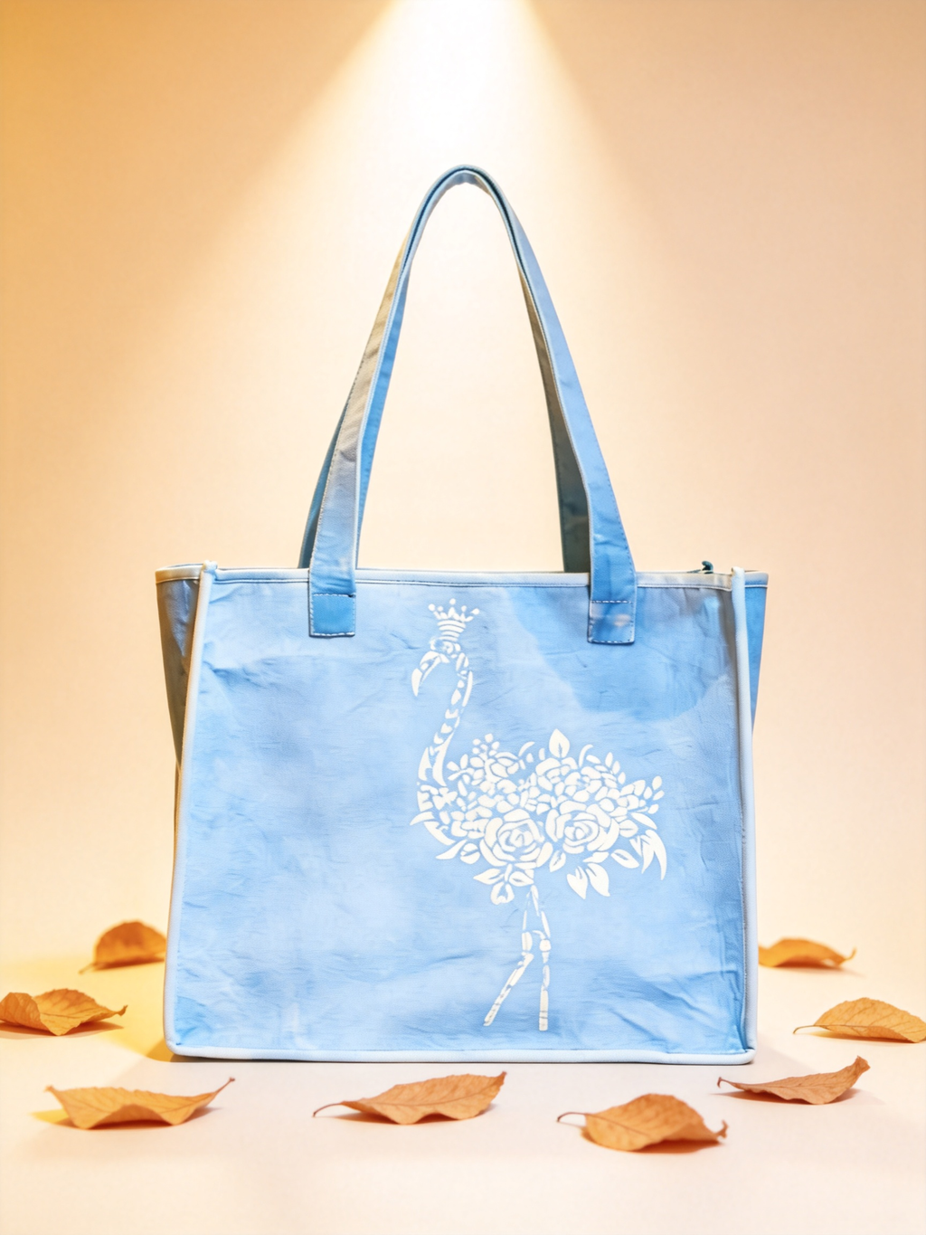 Hand-Dyed Indigo Flamingo Tote Bag | Cotton Shoulder Bag