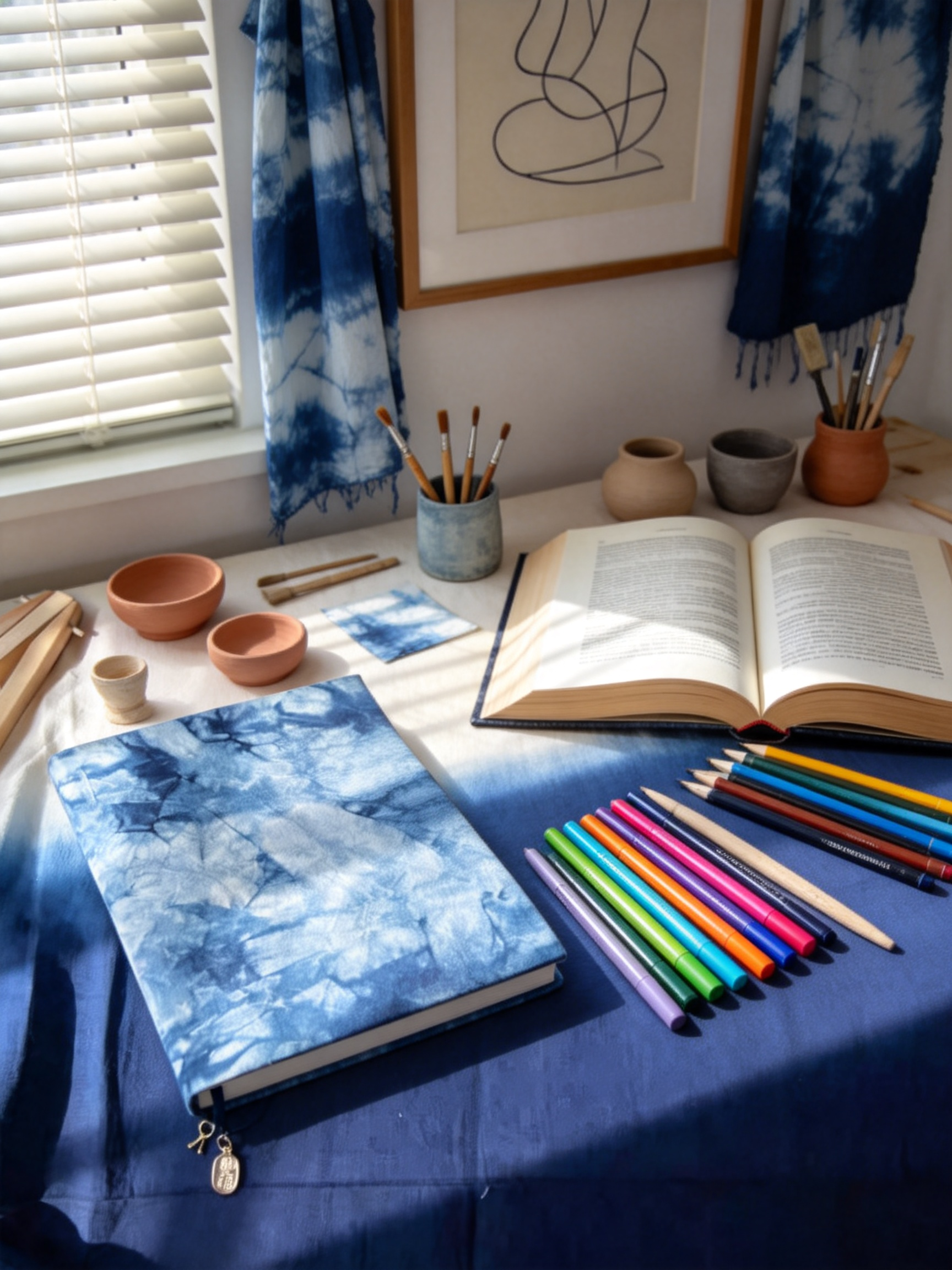 Indigo Tie-Dye Notebook Cover — A5 / A6 | Hand-Dyed Cotton Journal