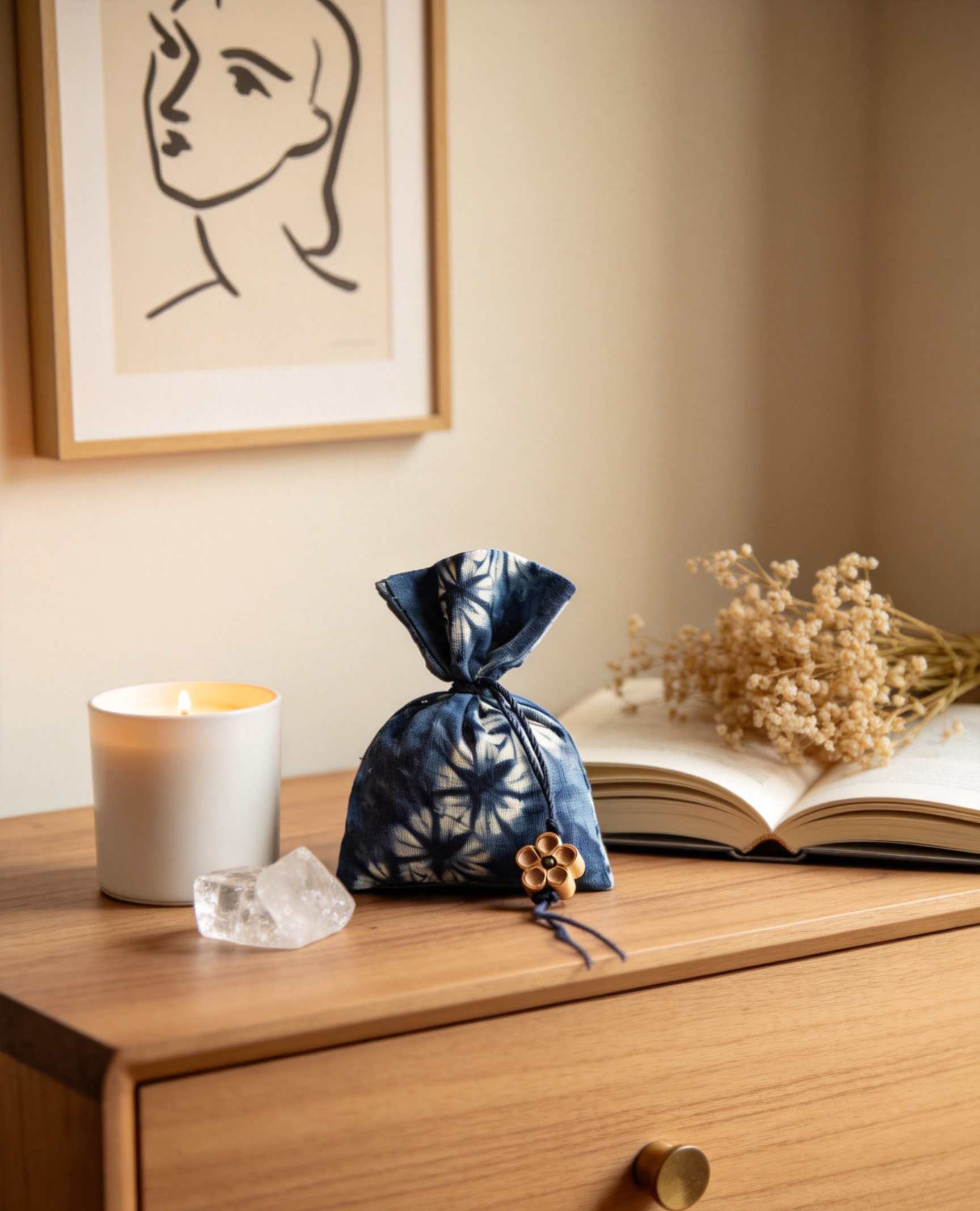 Hand-Dyed Indigo Scented Sachet | Mugwort & Rose Botanical Fragrance Pouch