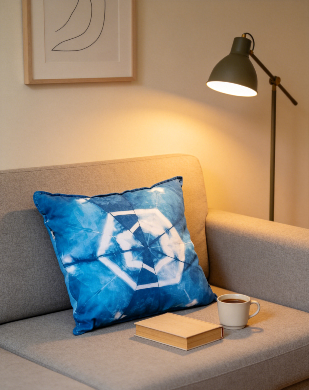 Indigo Shibori Pillow Cover — 100% Cotton | Geometric Mandala Pattern