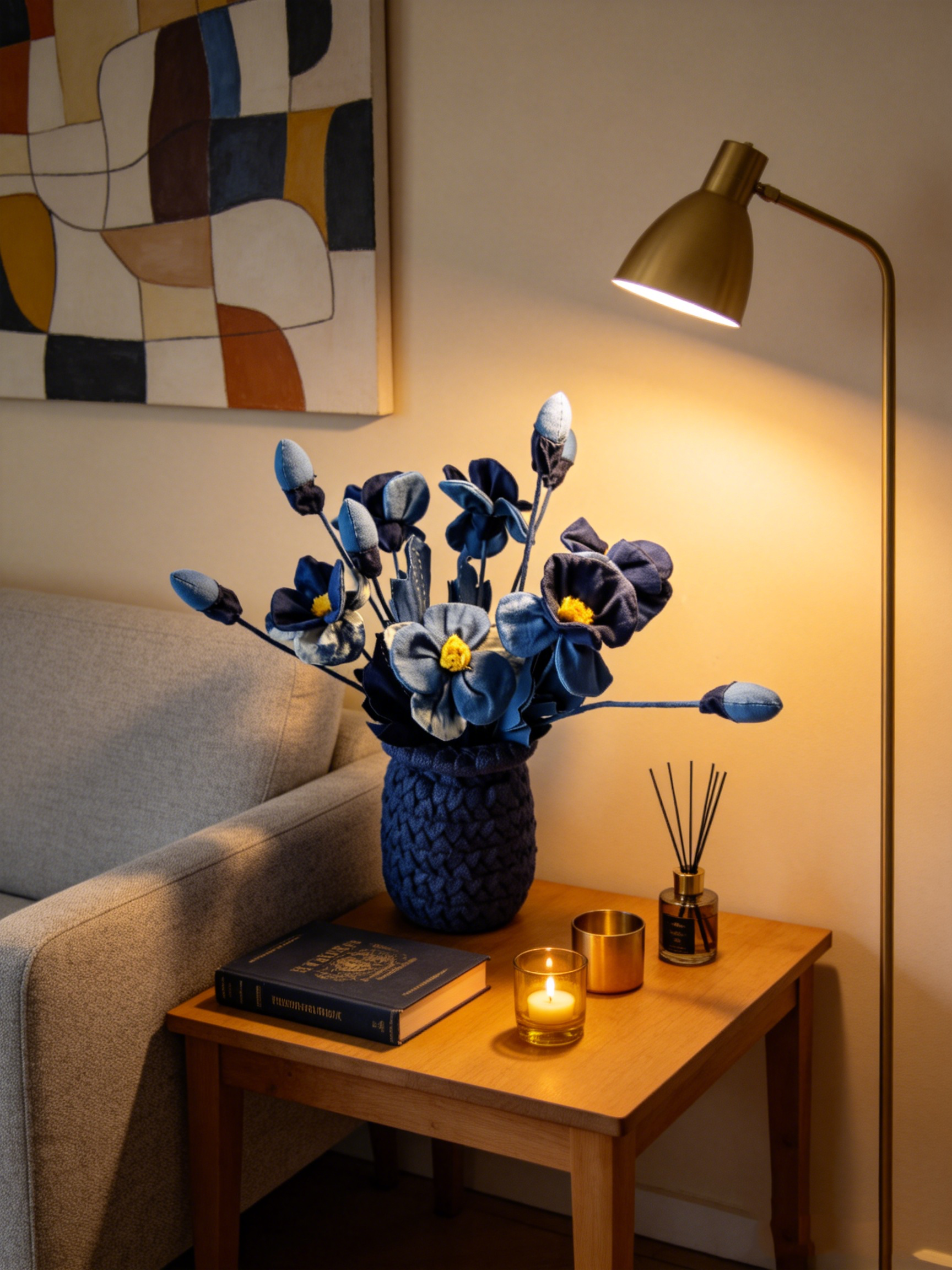 Hand-Dyed Indigo Fabric Flowers | 3D Cotton Floral Home Decor