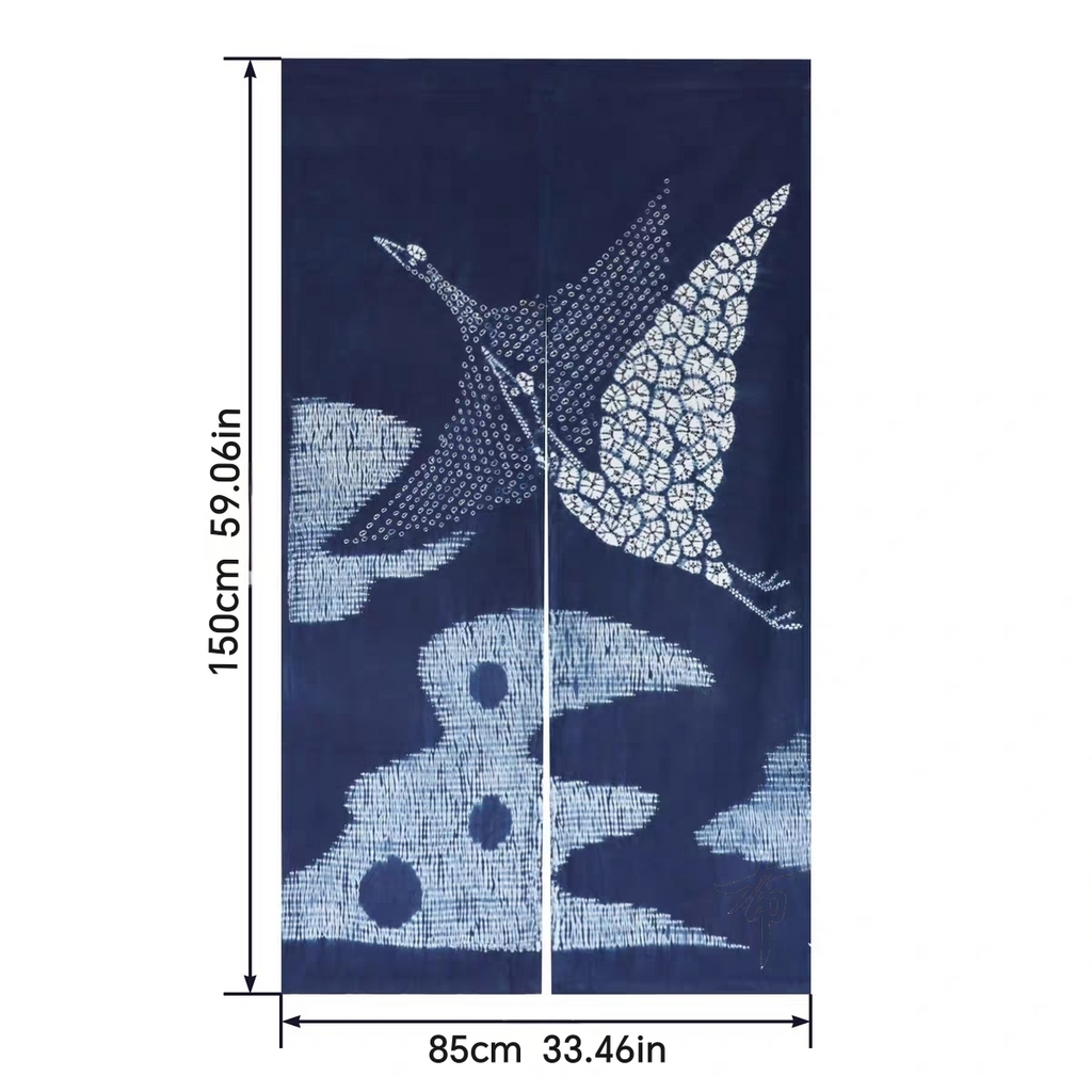 Indigo Hand-Dyed Door Curtain | Plum Blossom & Rabbit